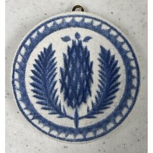 Vtg Thistle Buttermould Butter Mold Clay Country Farmhouse Decor Blue White
